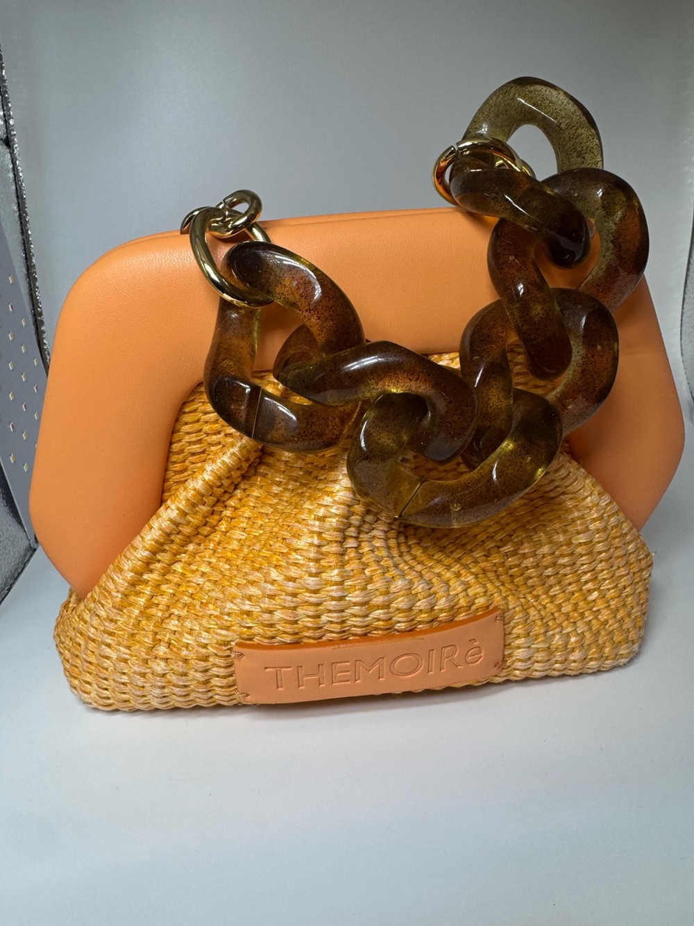 THEMOIRÈ Gea Straw Clutch Bag Orange Collectible luxury